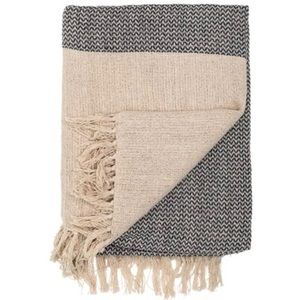 Bloomingville | Recycled Cotton Throw with Fringe | Grey & Cream